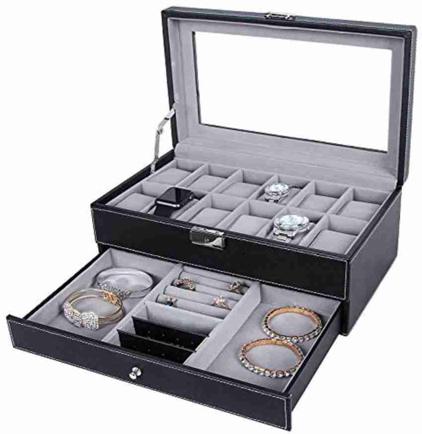 KUFFINO Wrist Watch Box Organizer 12 - Slot with Jewelry Drawer