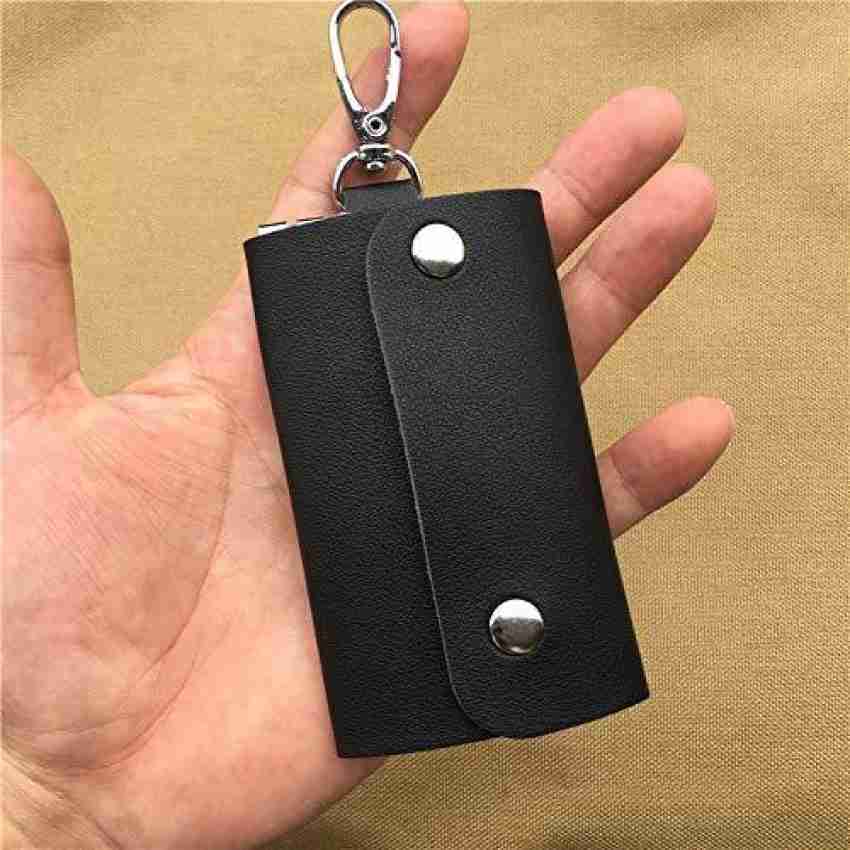 Genuine Leather Keychain Key Holder Ring with 6 Hooks Snap Closure