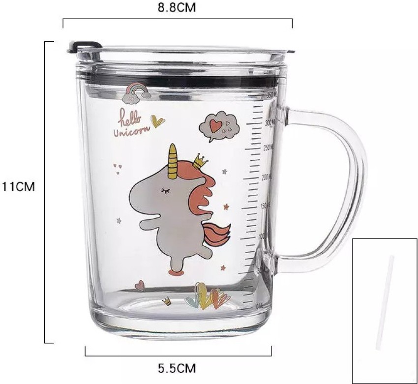 Children Glass Water Cup Cute Cartoon Toddler Drink Mug With Straw