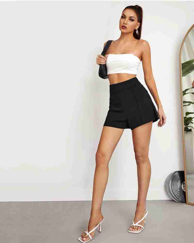WOXEN Solid Women Black High Waist Shorts Buy WOXEN Solid Women