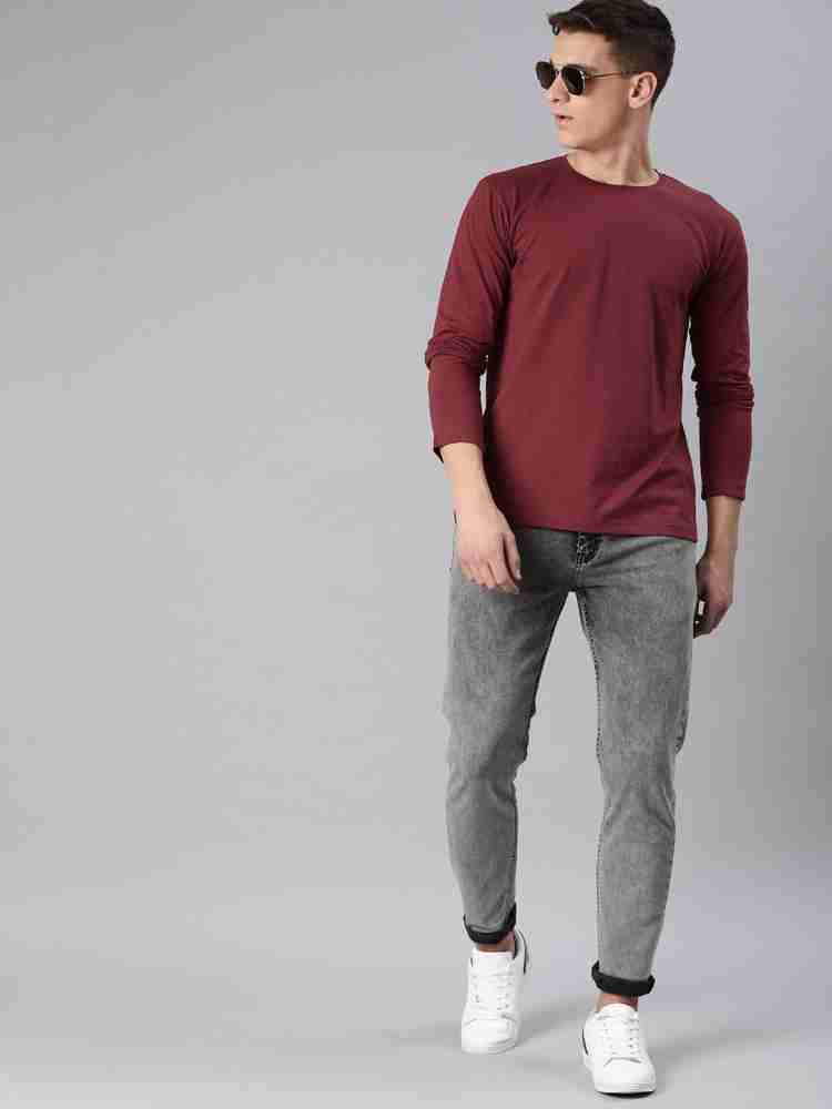 Maroon t shirt on sale outfit