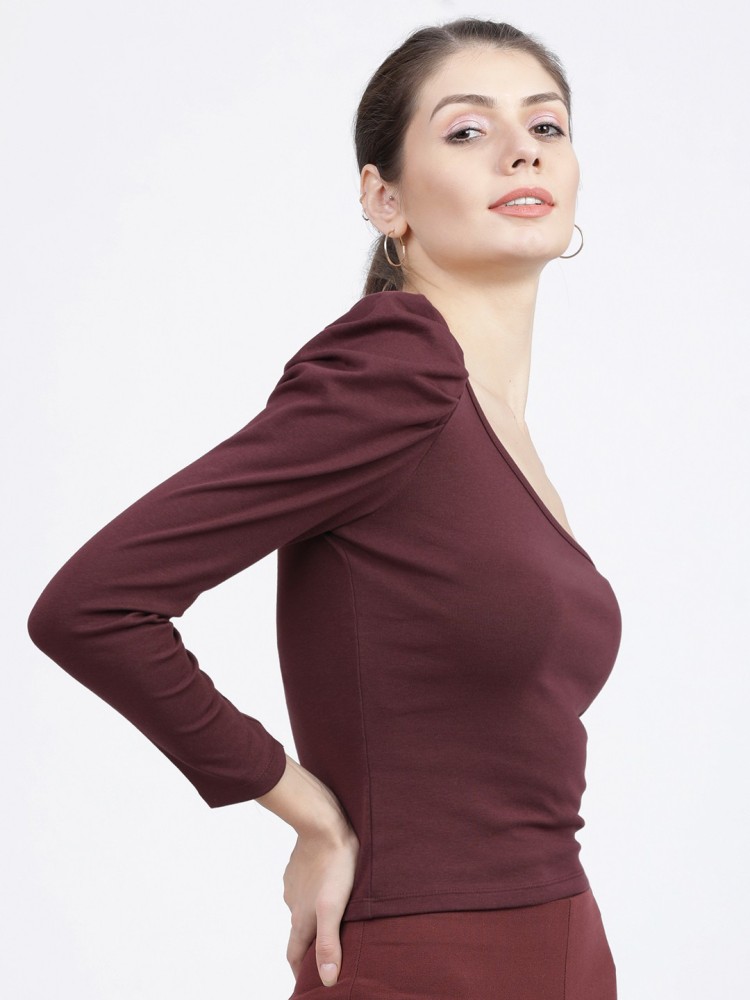 Tokyo Talkies Casual Solid Women Maroon Top - Buy Tokyo Talkies Casual  Solid Women Maroon Top Online at Best Prices in India