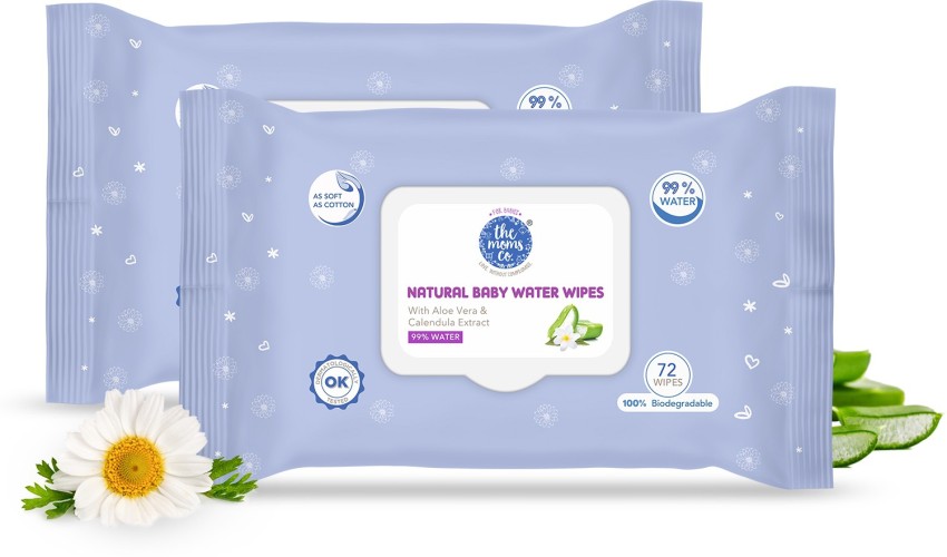 The Moms Co. Natural Baby 99% Water Wipes l Prevents Rashes l Soothe Skin l  Aloe Vera & Calendula l 72 wipes l Pack of 2 Price in India - Buy The