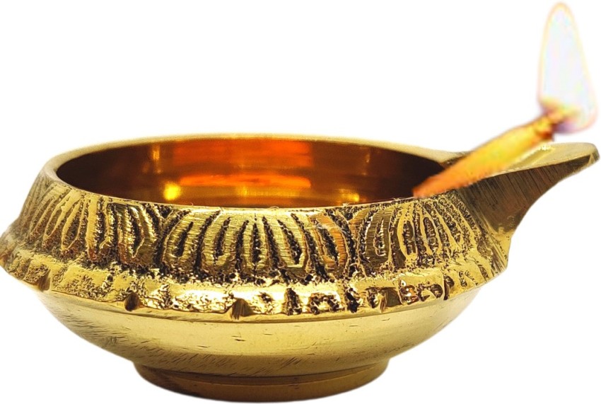 Set of 2) 5 Face Brass Deepak Oil Lamp (6 cm Height, Gold