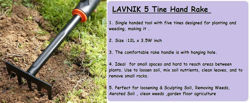 Inllex Hand Cultivator Garden Bow Rake 5 Tine Perennial Hand Rake