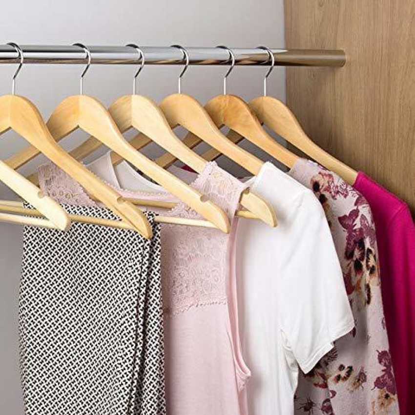 White Wooden Clothes Hangers with Non Slip Pants Bar  Smooth Finish Solid  Wood Coat