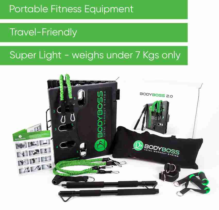 BODYBOSS 2.0 8 kg BODYBOSS 2.0 8 kg Full Home Gym Workout Package 4 Nos of Resistance Bands Collapsible Resistance Bar Handles Limb Straps USA Full Portable Gym