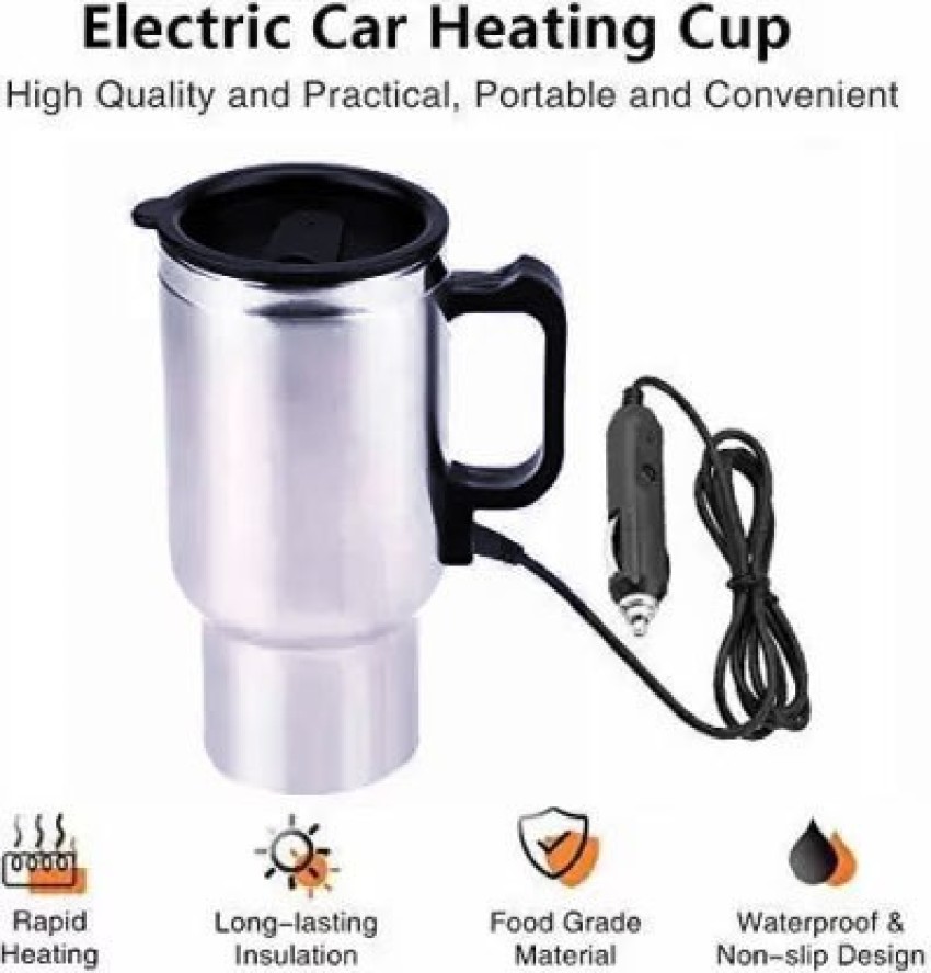 12V Car Heating Cup Stainless Steel Travel Coffee Cup Insulated Heated  Thermos Mug with Plastic Inside, 450ml Car Kettle for Heating Water, Coffee,  Milk, Tea 