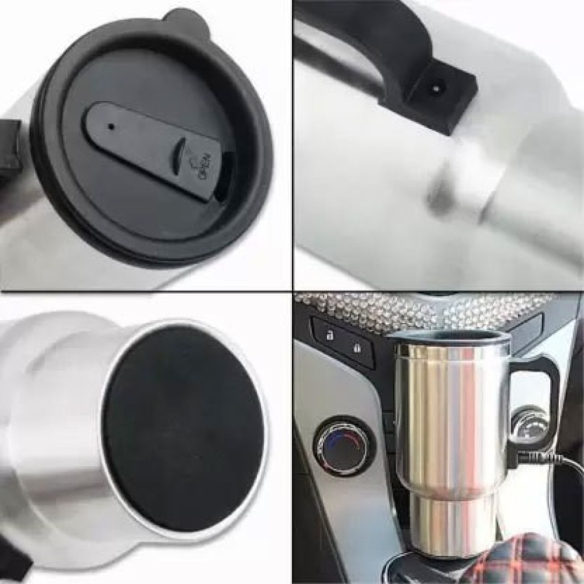 12V Car Heating Cup Stainless Steel Travel Coffee Cup Insulated Heated  Thermos Mug with Plastic Inside, 450ml Car Kettle for Heating Water,  Coffee