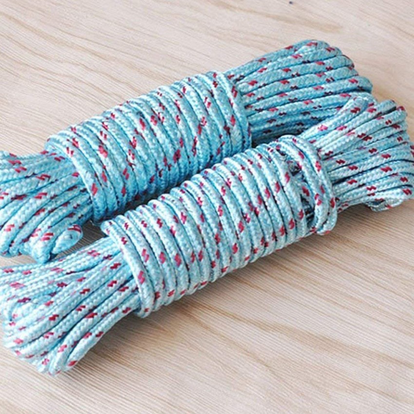 Cloth Line For Drying clothes, Nylon Braided Cotton Rope, 20 Mtr, Pack of  2, Assorted color