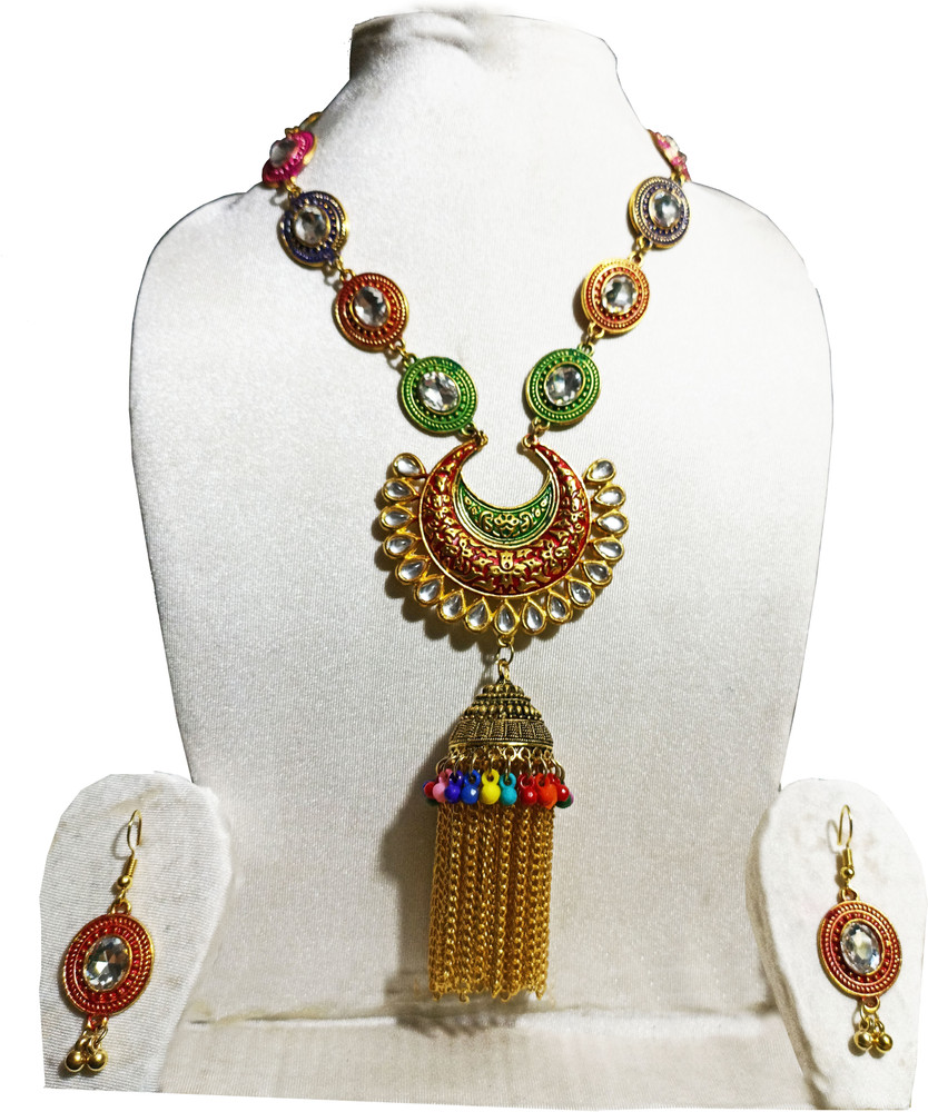 black mattle Metal Gold Green Orange Red Jewellery Set Price in