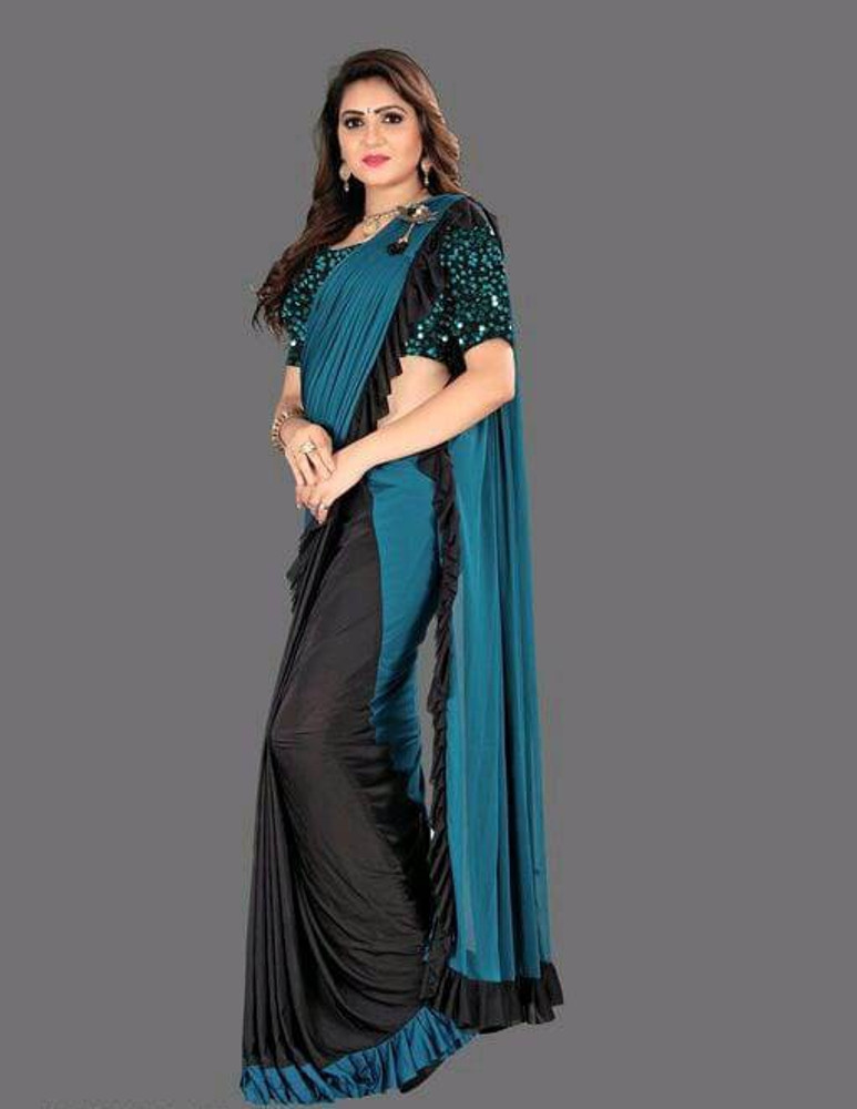 Buy ZOYA DESIGNER Solid Plain Bollywood Lycra Blend Blue Black