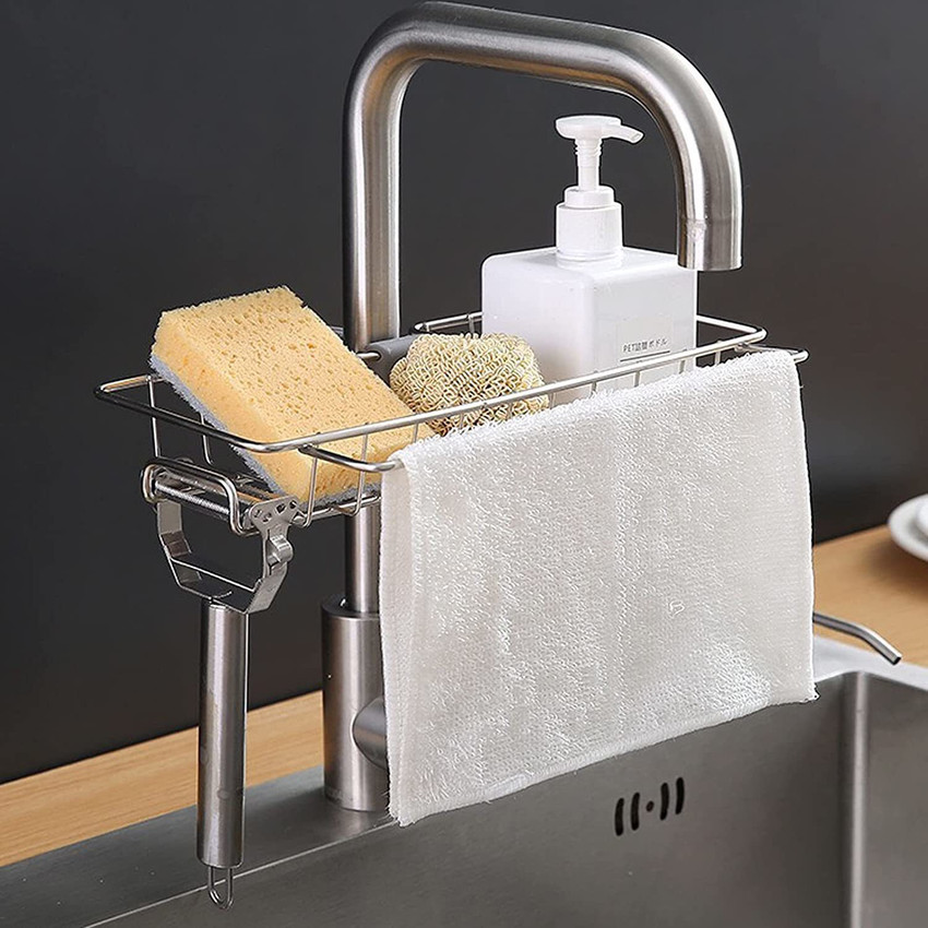 INKULTURE Stainless Steel Faucet Sponge Holder Sink Caddy Organizer Rack for Soap Brush Scrubber Towel Sponge Pack of 01 Sink Sponge Holder Price in India Buy INKULTURE Stainless Steel Faucet