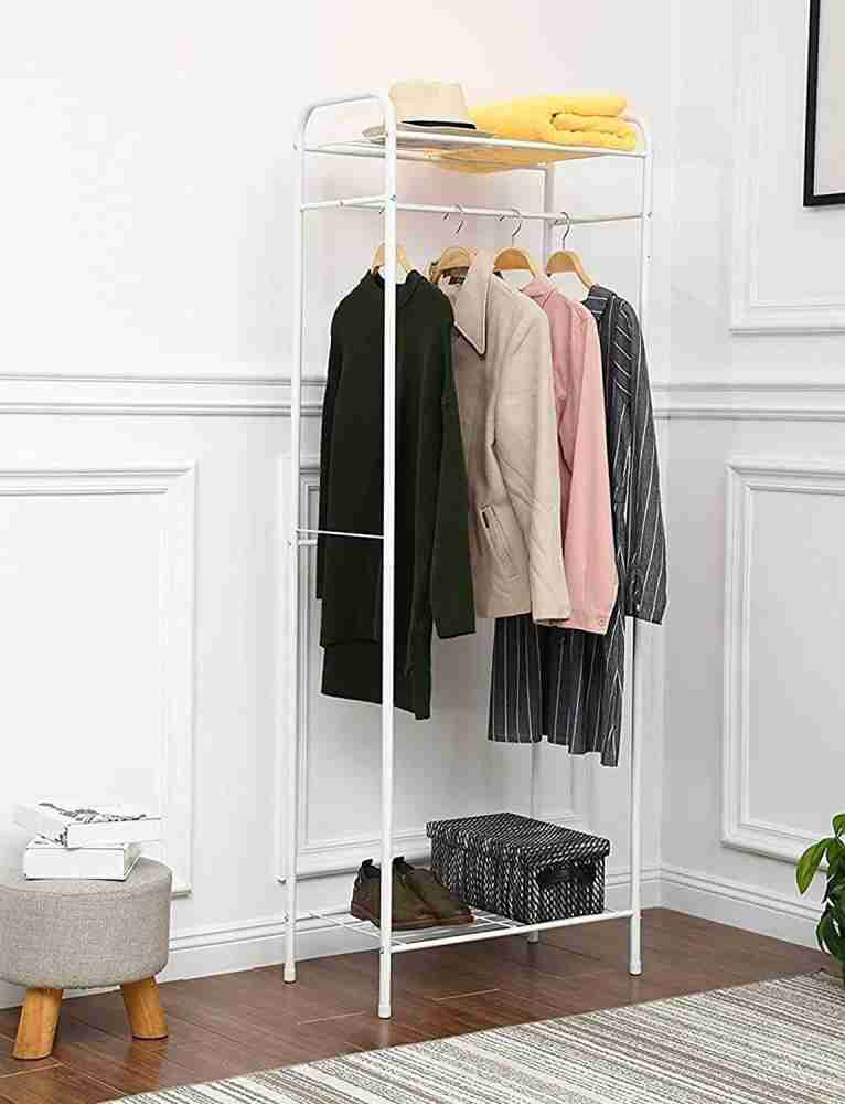 lukzer Double Garment Stand Cloth Rack Storage Organizer with Bottom Shelf ( White) Metal Coat and Umbrella Stand Price in India - Buy lukzer Double  Garment Stand Cloth Rack Storage Organizer with Bottom