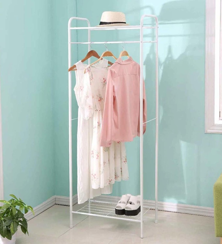Zemic 1PC Multipurpose Metal Single Garment Rack with Top Rod and Lower  Storage Shelf with Hooks Heavy Duty Clothes Coat Stand Closet Organizer