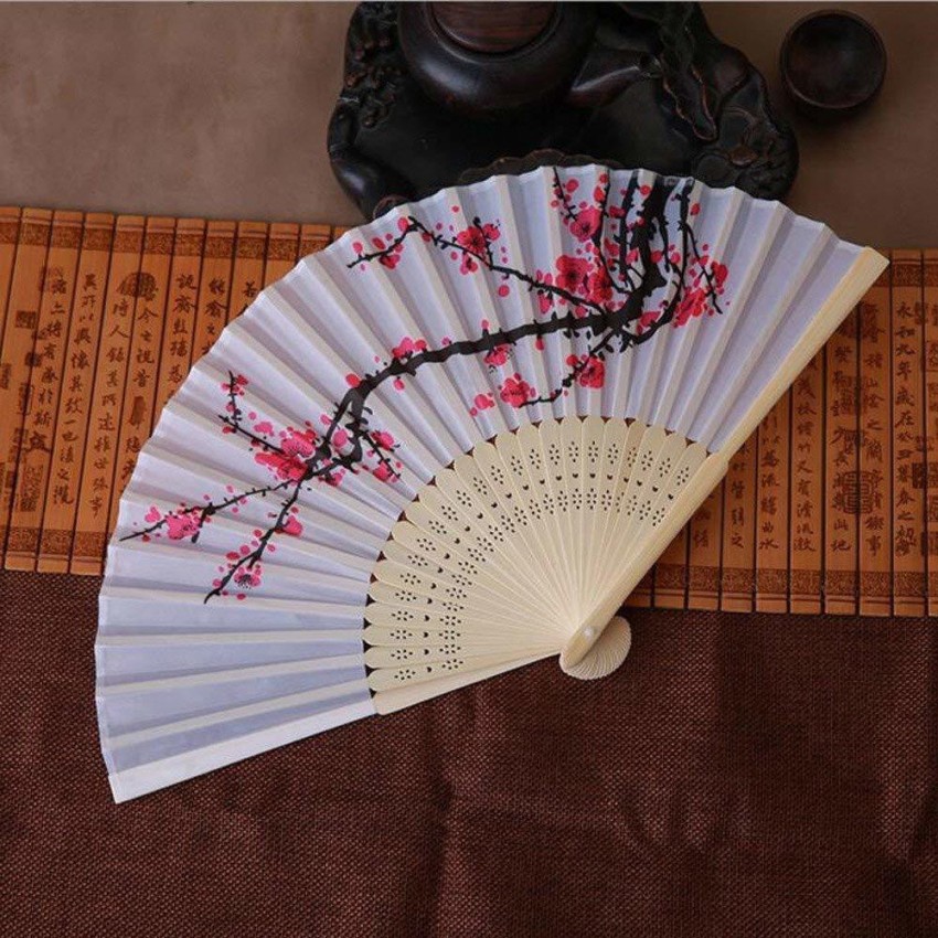 12 Pack Handheld Folding Fan White Paper & Bamboo Foldable Folding