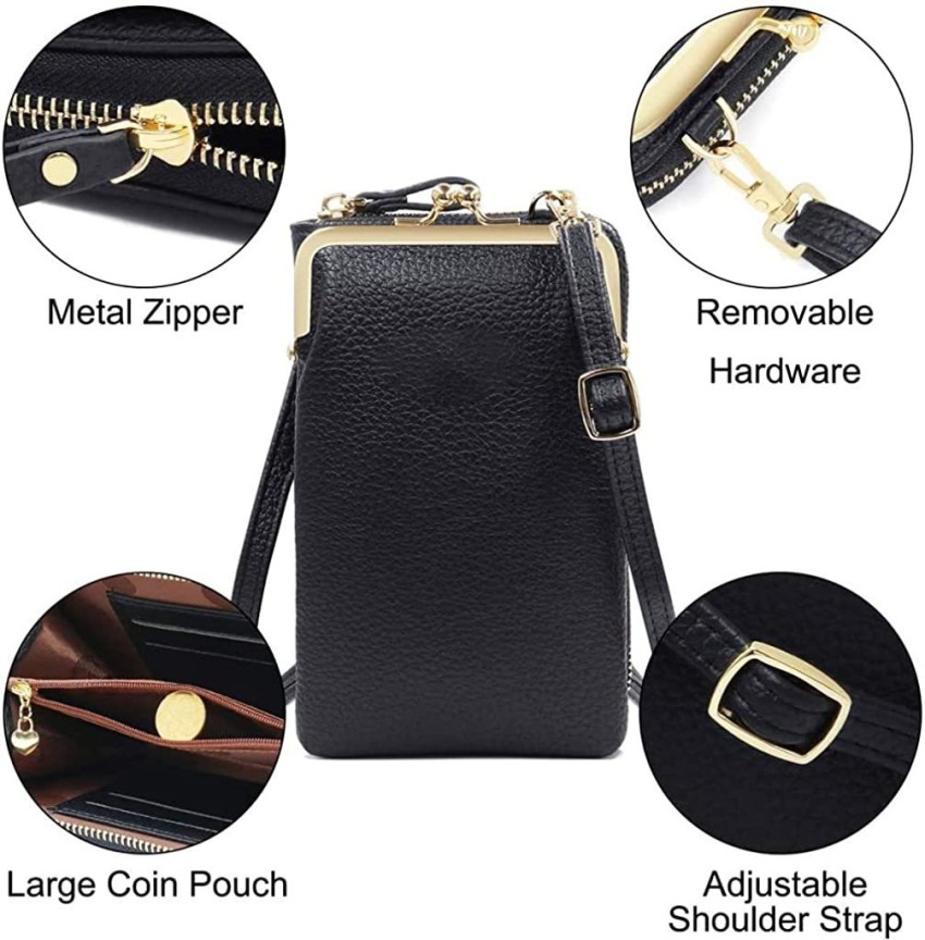 PALAY Women Small Cross-Body Phone Bag Stylish PU Leather Mobile Phone  Pouch Bag - Black