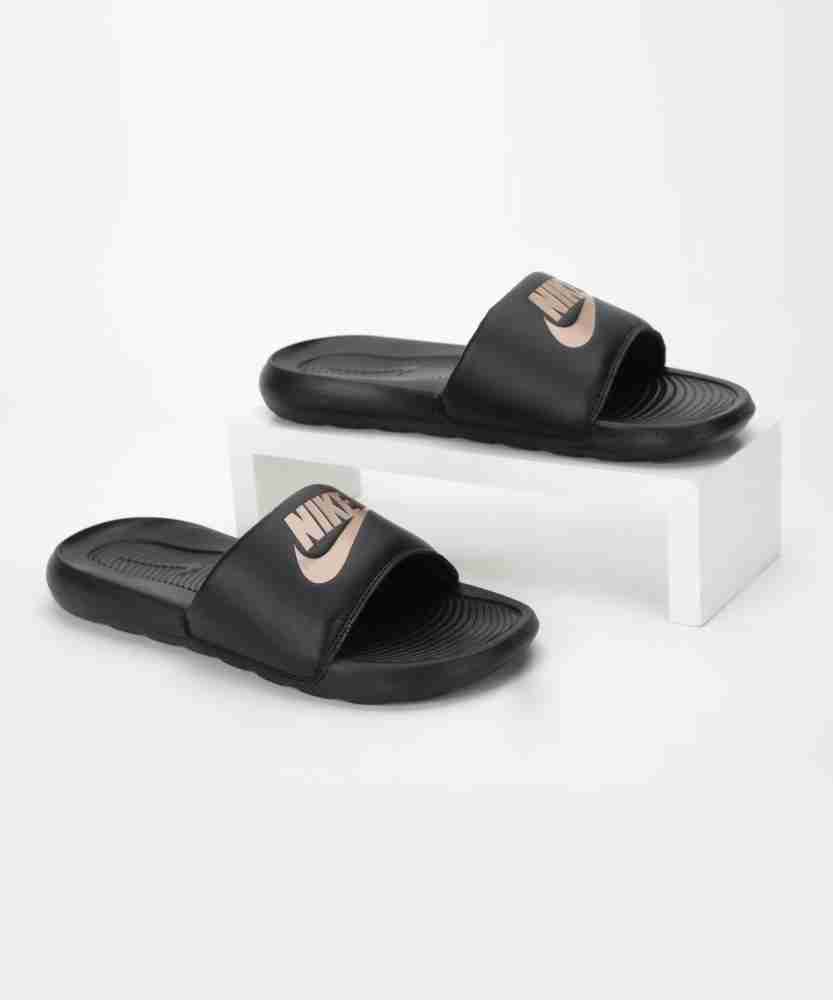 Nike black and 2024 rose gold sliders