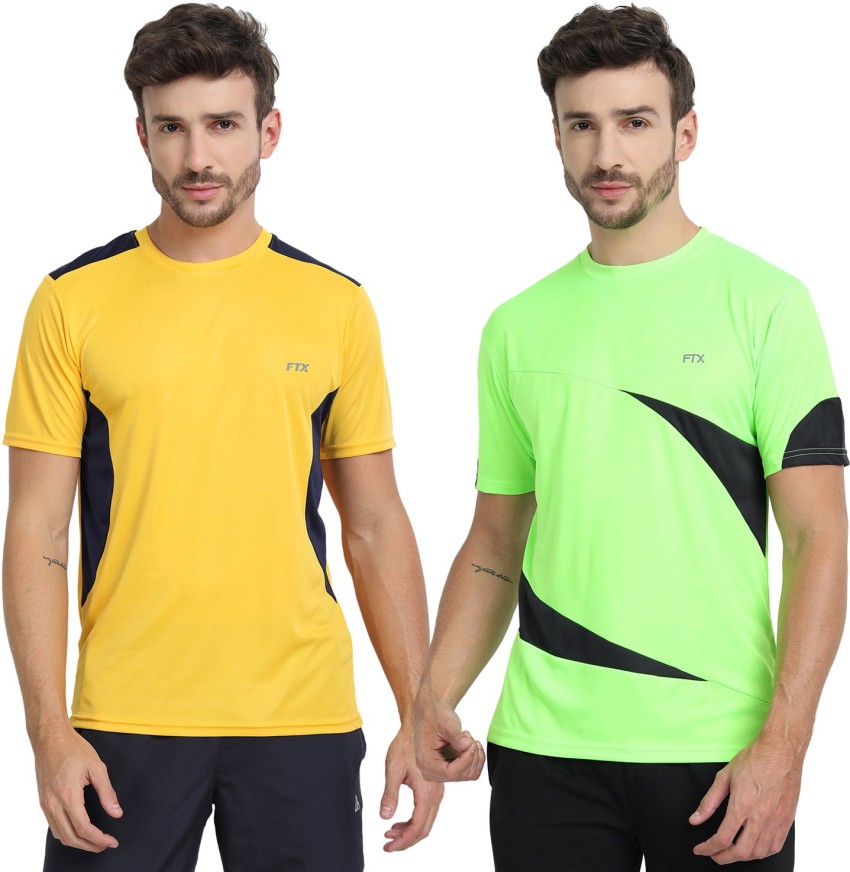 Men's Green Solid Polyester Activewear T-Shirt