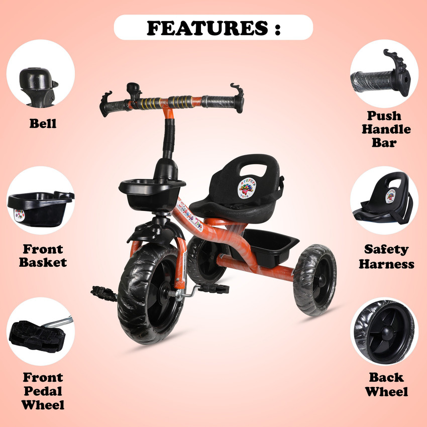 Stepupp Grow BABY TRICYCLE FOR KIDS WITH FRONT AND BACK BASKET