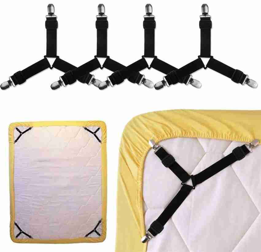 MaharajMall Bed Sheet Fasteners Adjustable Triangle Elastic Suspenders  Gripper Holder Straps Clip for Bed Sheets, Mattress