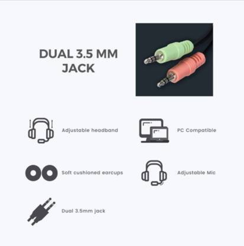 ENTWINO Headphone With Mic For PC and Laptops 3.5 mm Dual Jack