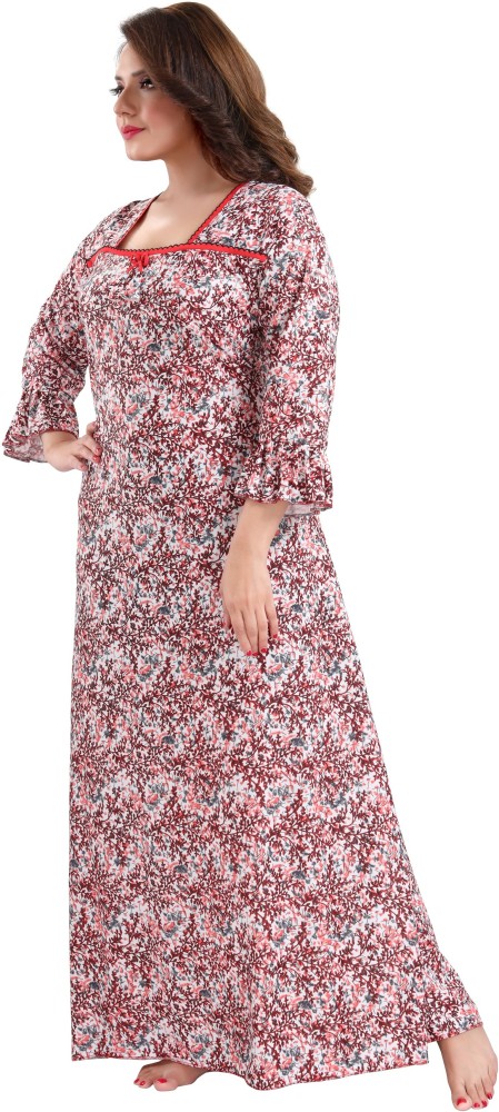 TUCUTE Sarina Full Sleeves Beautiful Print Full-Flare Nighty with