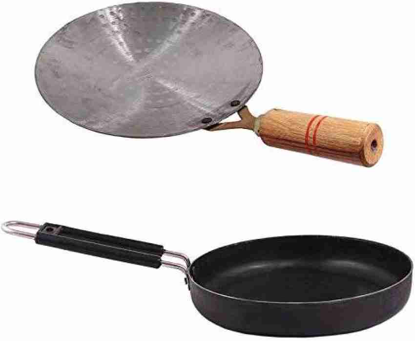 Buy Kitchen Shopee Iron Tawa Roti/Chapati Tawa With Wooden Handle  Iron/Loha/Lokhand Heavy Base Handmade 9 Inch 23 Cm Induction Bottom Black  Color Online at Best Prices in India - JioMart.