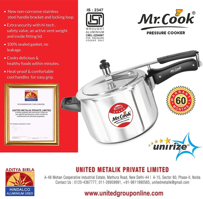 United pressure cooker 5 litre price stainless discount steel