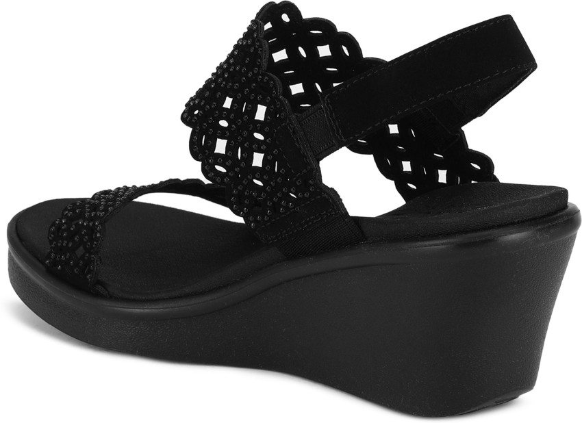 Skechers black wedges hot sale