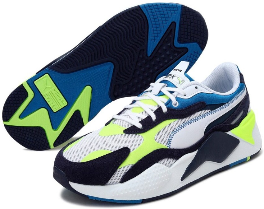 PUMA Puma Unisex White Fluorescent Green Colourblocked RS X Twill