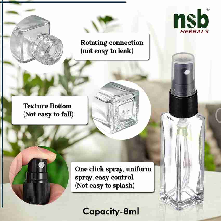 nsb herbals Refillable Perfume Clear Glass Bottles with spray pump for Perfume Oil Water Blend 8 ml Bottle