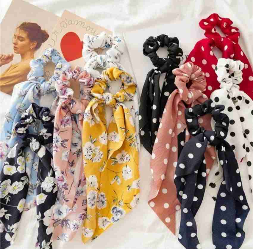 6 Pcs Hair Scarf Hair Scrunchies Bow Scrunchies Chiffon Floral Scrunchie  Hair Bands Soft Scarf Hair Ties Bowknot Ponytail Holder Bunny Ear Hair Ties