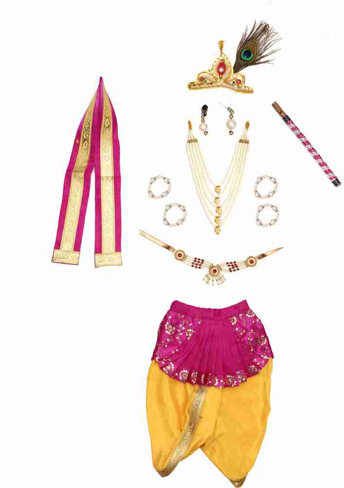 Raj Costumes Little Baby Krishna krishan ji kanha dress for Kids Boys Girls Janmashtami Set of 11 items Dhot patka Hip Cover 5 Layer Mala