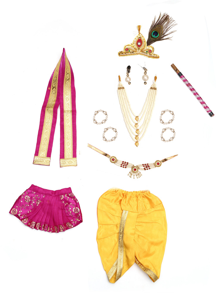Raj Costumes Little Baby krishan ji kanha dress for Kids Boys Girls Janmashtami Set of 11 items Dhot patka Hip Cover 5 Layer Mala Kamarbandh Kundal