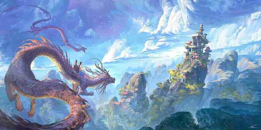 Original Dragon Landscape Painting - Artwork