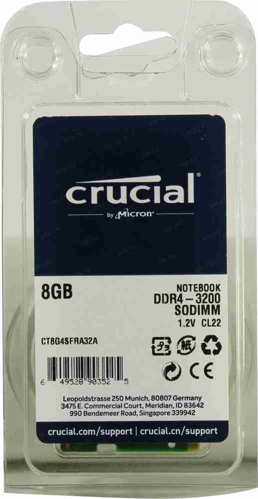 Crucial 8GB DDR4-3200 SODIMM Laptop Memory (CT8G4SFRA32A)