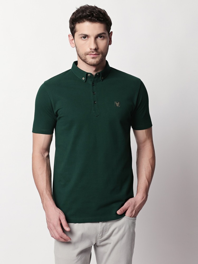 RARE RABBIT Solid Men Polo Neck Green T-Shirt - Buy RARE RABBIT