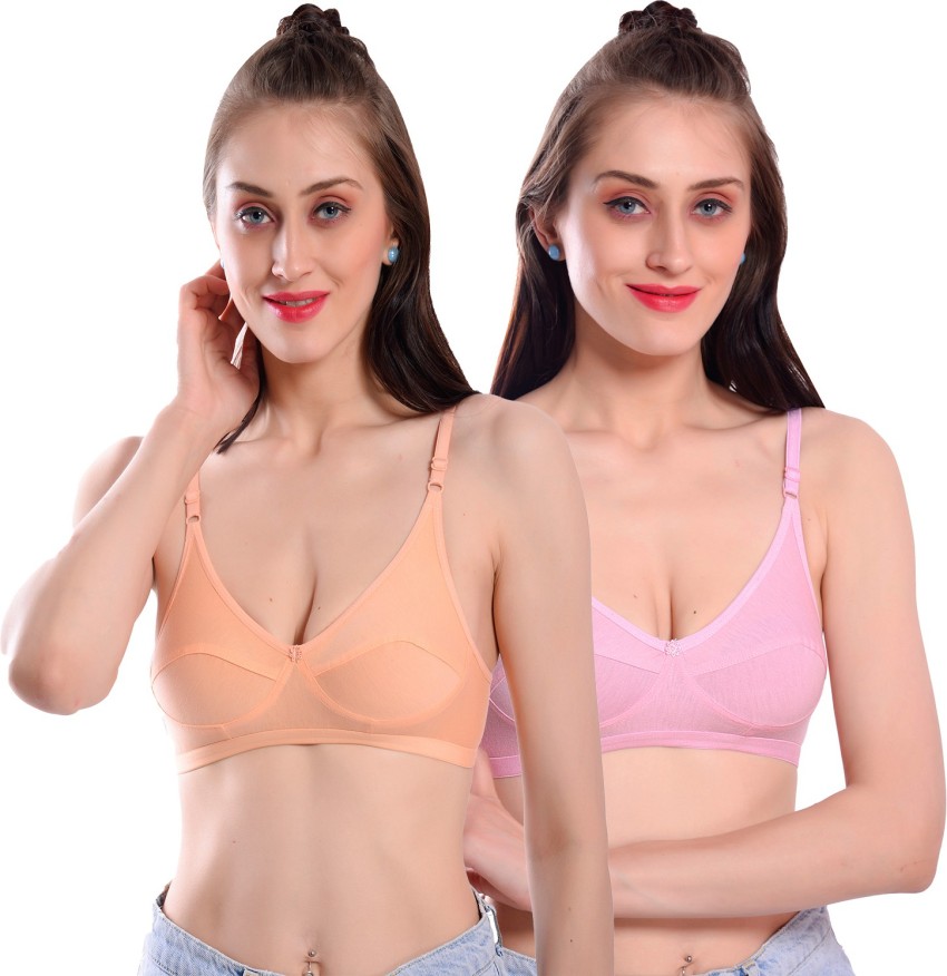 Pink Women Bras 3 Pack of No Wire Free T-Shirt Bra B Cup C Cup D Cup Size  38C (F2001)