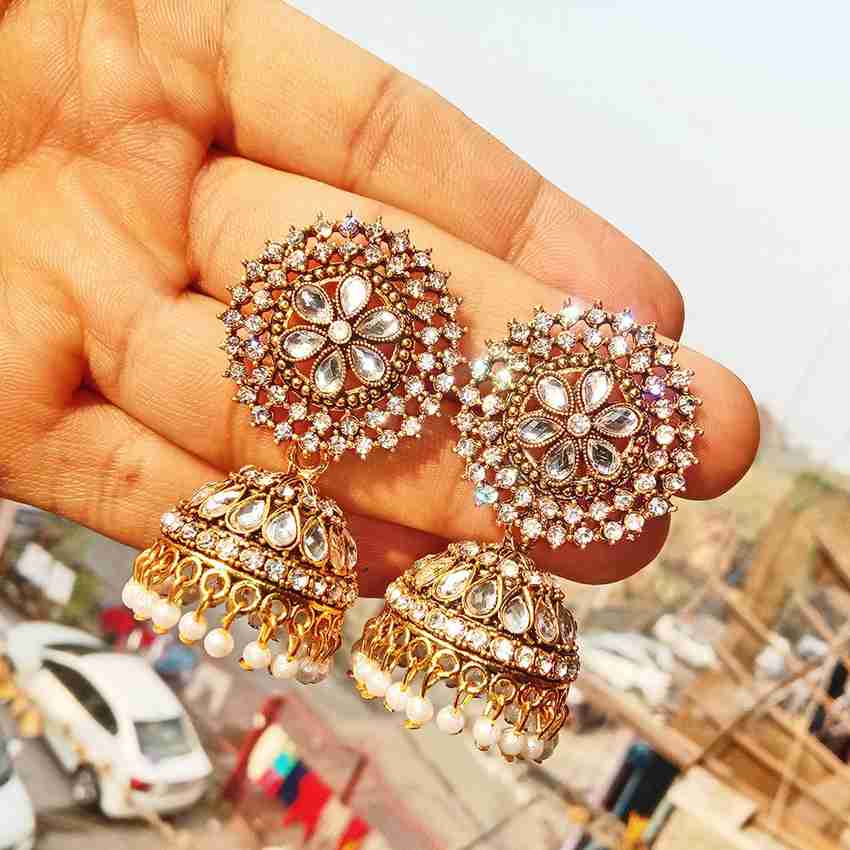 Flipkart Buy Zoey Golden white Traditional party wear Bridal wedding earrings for women girls Alloy Drops Danglers Jhumki Earring Online at Best Prices in India