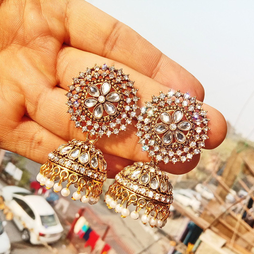 Flipkart Buy Zoey Golden white Traditional party wear Bridal wedding earrings for women girls Alloy Drops Danglers Jhumki Earring Online at Best Prices in India