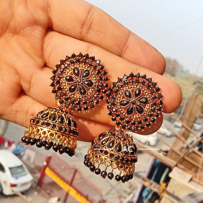 Buy Black Colour Traditional Chandbali Earrings Online  Anuradha Art  Jewellery