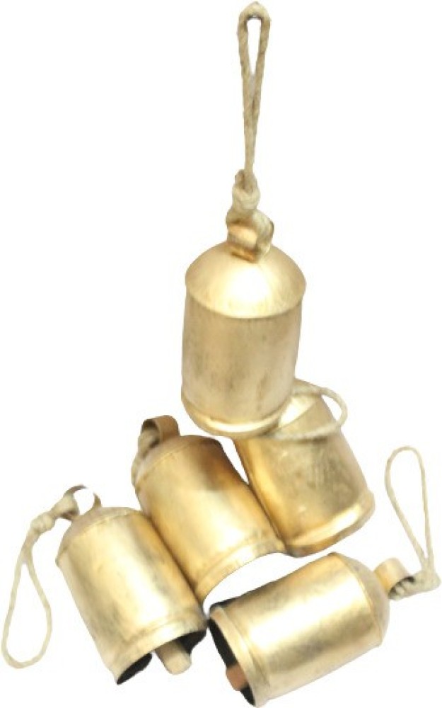 HIGHBIX Harmony 4 Cow Bells Cluster on Rope Large Rustic Vintage Lucky Cow  Bells On Rope Wall Hanging Décor (Gold)