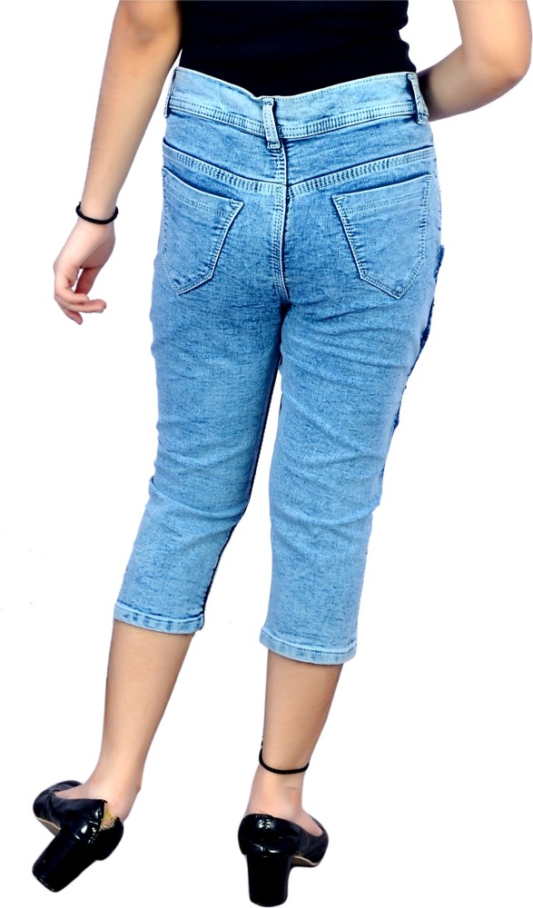 NEON-9 Capri For Girls Casual Dyed/Washed Denim Price in India