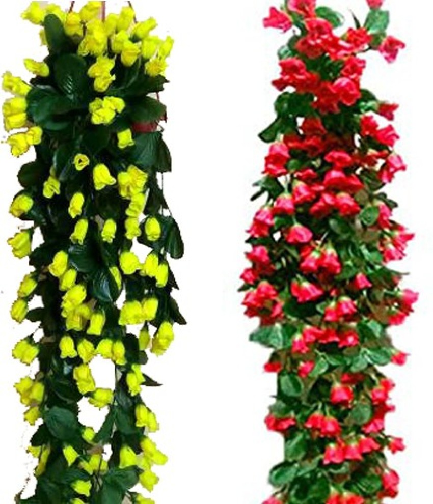 Artificial Rose Vine Flowers With Green Leaves 69 Heads Rose Flower Heads Hanging  Vine, Fake Silk Rose Hanging Vine Flowers Garland Ivy Plants For Home  Wedding Party Garden Wall Decoration (red) 