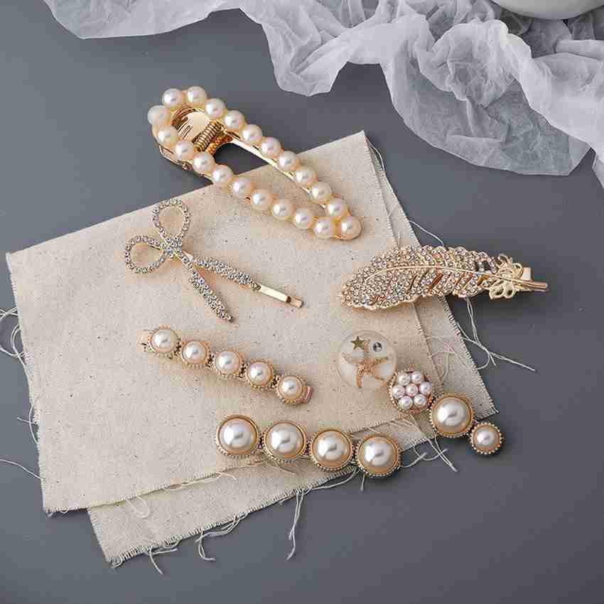 Swastik Creation 6 Piece Korean Style Hair Clips Pearl Barrettes