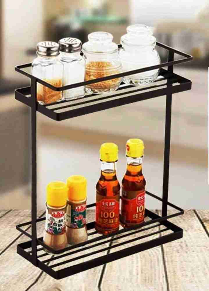 Gruham Mart Can Kitchen Rack Iron 2 Tier Multi purpose Kitchen Rack Spice Rack Storage Rack Kitchen Organizer Kitchen Stand Cosmetic Organizer Counter Top Basket for Home and