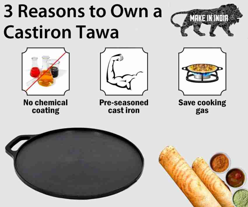 Pre-Seasoned Cast Iron Dosa Tawa, 12 Inches Cookware