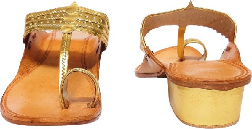 Ladies gold leather slippers hot sale