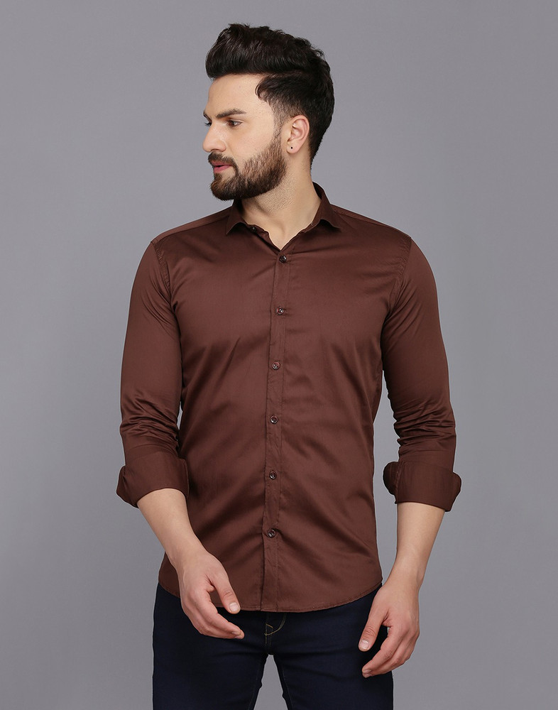 Menkovy Men Solid Casual Brown Shirt Buy Menkovy Men Solid